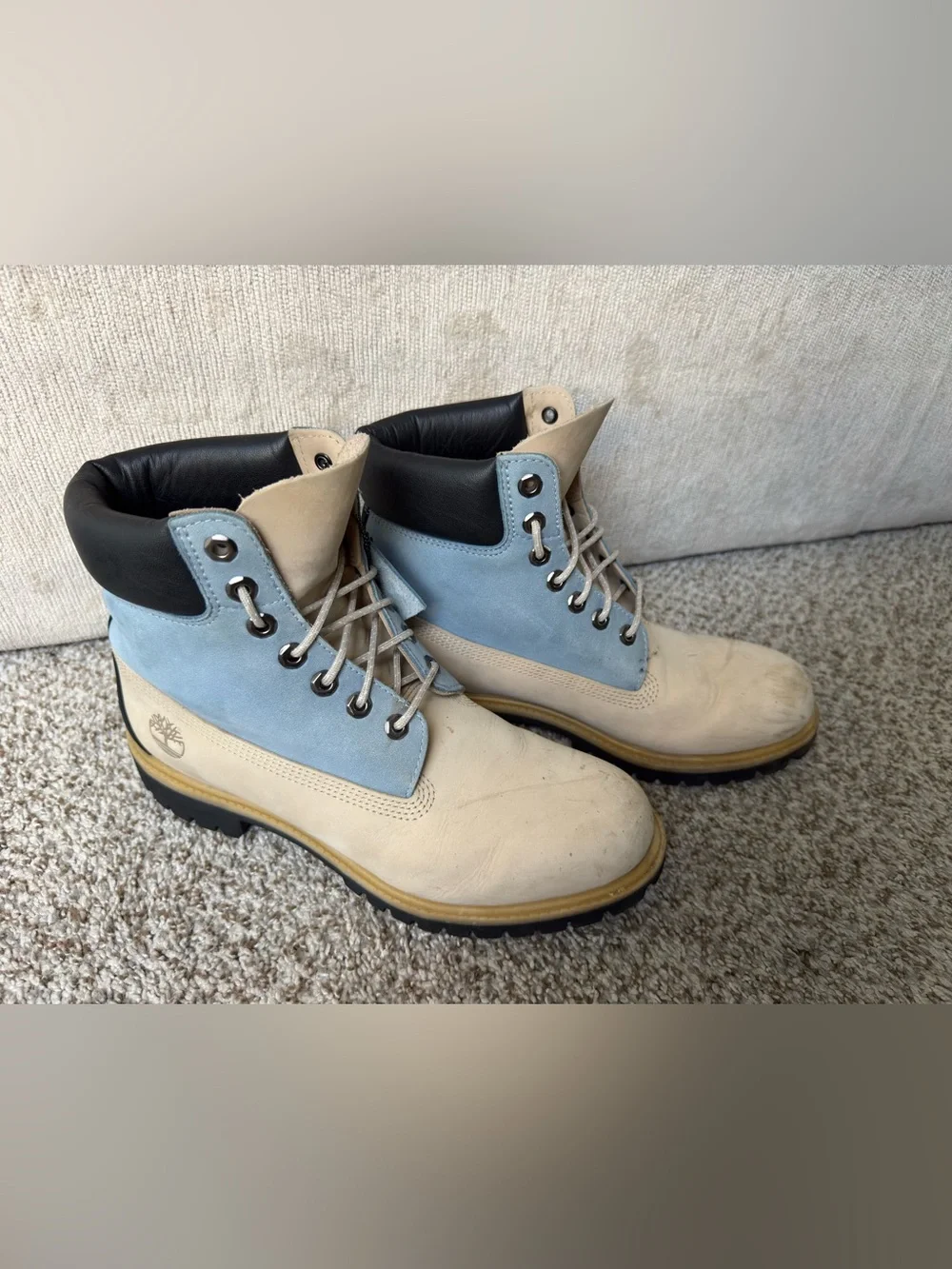Timberland 6-Inch Premium Waterproof Boots Light Beige / Blue Size 9.5 M